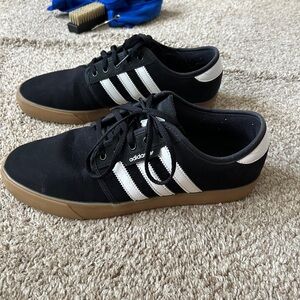 Adidas Men's Black and White Sneakers with Tan Sole
